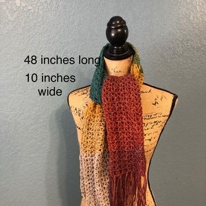 Hand made crochet scarf with fringe earth tones